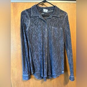 Volcum black/dark grey lace button up blouse. Size small.